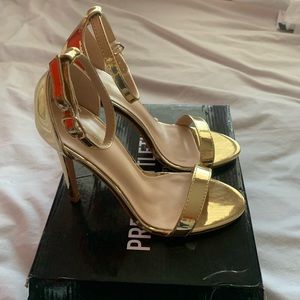 Shiny Gold Strap Heeled Sandal size 6.5